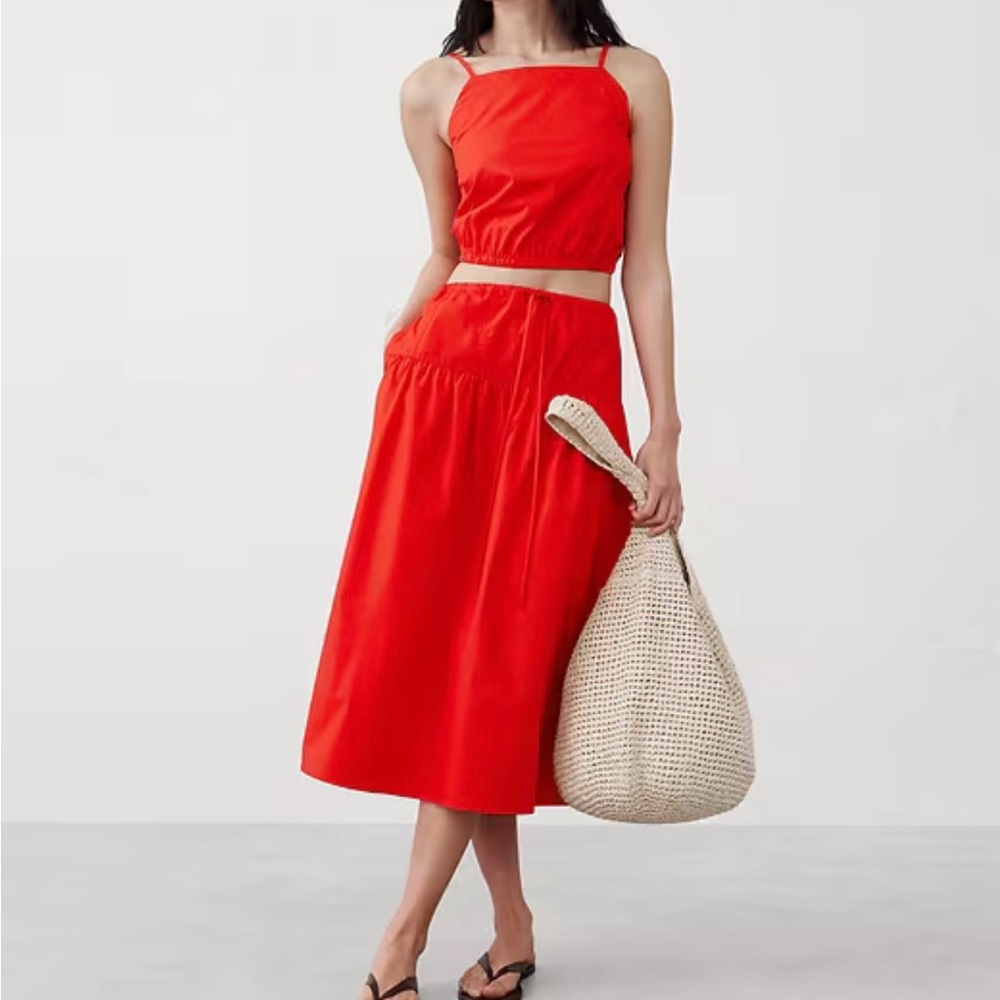 Banana Republic Red Drop-Waist Midi Skirt